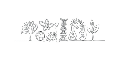 Continuous Line Art Depicting Science and Nature Elements