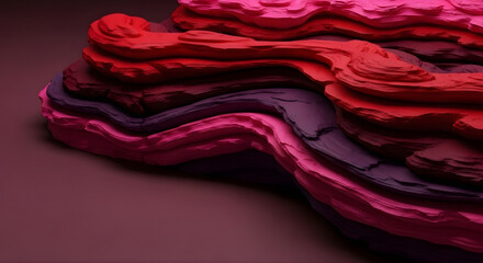 Obraz premium An abstract, layered texture of vibrant red, pink, and purple folds creates a dramatic, artistic background suggesting textile, makeup, or fluid art, Creativity, Emotion, Intensity, Transformation