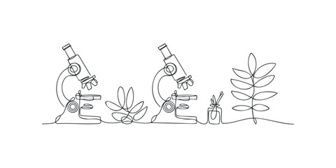 Minimalist Microscope and Plant Line Drawing