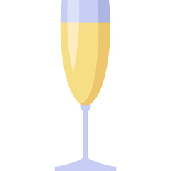 Flat Design Champagne Flute Filled With Golden Bubbly Liquid On A White Background And Transparent Background