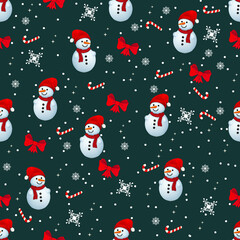 Set of Christmas and new year seamless pattern with snowflakes, snowmen