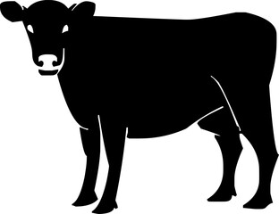 Black silhouette of a standing cow on white background