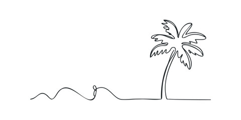 Minimalist palm tree with wavy ground line