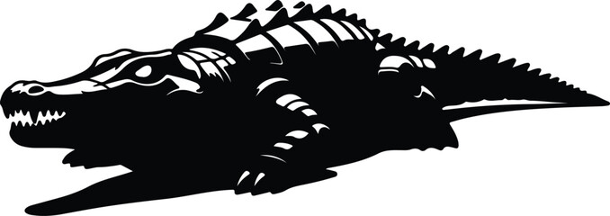 Silhouette alligator swims in the water wildlife wild vector illustration