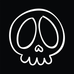 Cute Halloween skull outline on black background