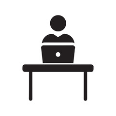 Fototapeta premium Silhouette icon of a person working on a laptop at a desk representing remote work productivity and modern office environment