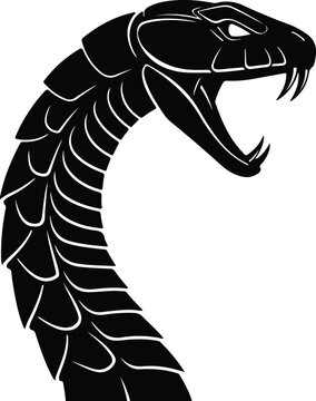 Silhouette cobra with open mouth showing fangs vector illustration