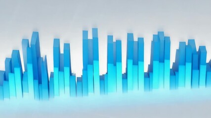Starting dynamic 3D bar graph pulsing crest shifting right in digital space, with glowing base - Powered by Adobe