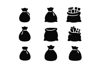 Christmas silhouette icon set. featuring gift bags, presents, and holiday sacks
