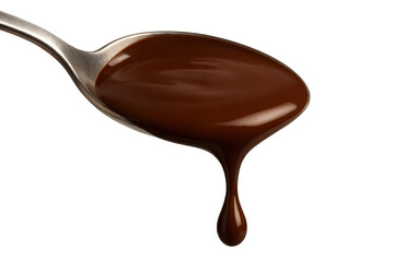 Obraz premium Melting chocolate dripping from a spoon, sweet dessert ingredient on transparent background