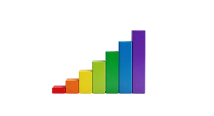 Colorful wooden blocks arranged to form a bar graph isolated on transparent background