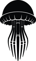 Silhouette jellyfish sea animal black and white vector illustration
