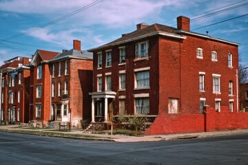 American inner city brick apartment buildings