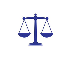 Elegant blue scale of justice symbol representing balance fairness and legal principles in a clean minimalist design