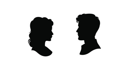 Silhouettes of a man and a woman facing each other in profile