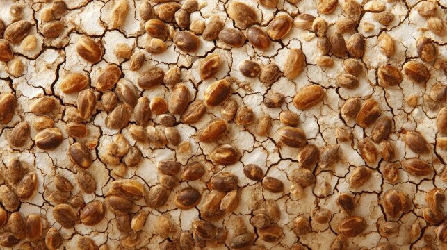 Dried cracked earth with seeds