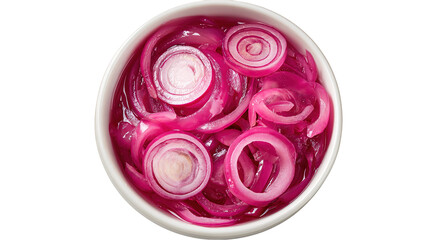 bowl of Pickled red onion top view isolated on transparent white background.
