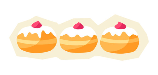 Happy Hanukkah donut sticker. Holiday icon in cartoon style.