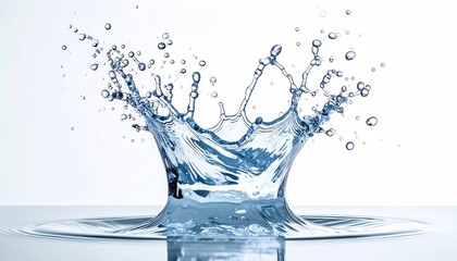 Abstract Water Splash Crown Formation With Ripples And Droplets On A White Background With Soft Lighting Creating A Dynamic And Refreshing Visual