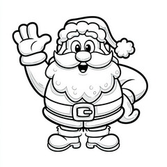 Obraz premium Waving Santa Outline for Coloring, coloring page for kids, simple outline illustration. Coloring book.