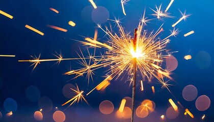 Obraz premium Sparkler Burning Bright Against Blue Bokeh