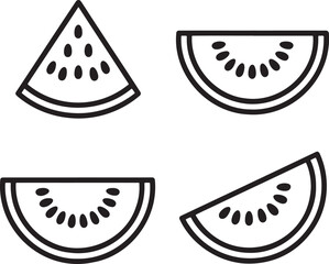 Obraz premium Set of Watermelon slice Outline vector illustration isolated On Transparent Background