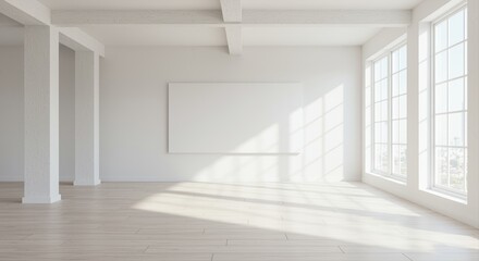 Obraz premium empty sunlit room with large windows and minimalist design highlighting modern architecture