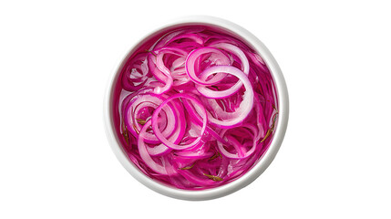 bowl of Pickled red onion top view isolated on transparent white background.
