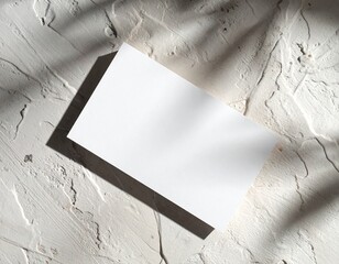 Business card mockup on textured surface with natural shadows, premium printing finish (matte or gloss), top-down photography style