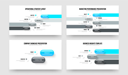 Professional Insight Four Five Two Three Option Infographic Slideshow Template Vector Illustration Bundle. Enterprise Performance 4 5 2 3 Element Diagram Frame Layout Set.