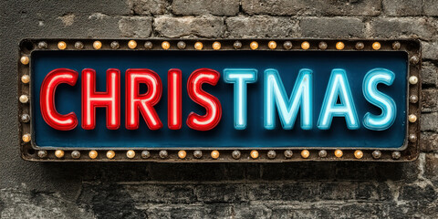Theater Background with Christmas in Marquee Lights
