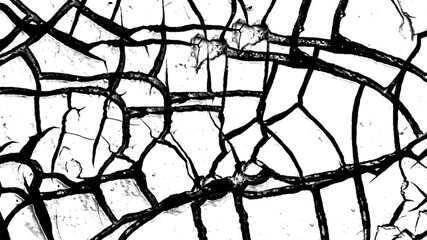 Detailed macro view of cracked earth surface with abstract network pattern and dry texture isolated on transparent background