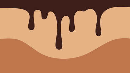 Minimalist abstract background of melted chocolate drops. Background of melted and flowing chocolate liquid.