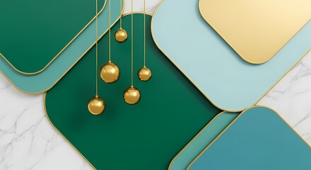 Abstract Geometric Shapes with Golden Ornaments and Marble Texture Modern Design Background