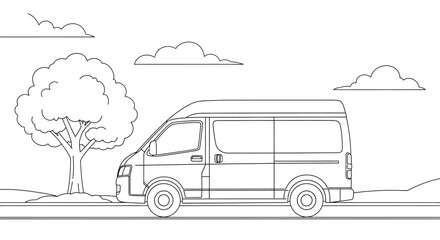 Anime Style Delivery Van Transport Coloring Page for Children Cute Cartoon