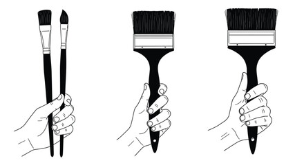 Hands holding different sized paintbrushes a creative art supply illustration