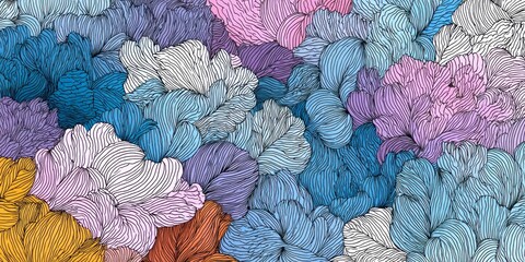 Colorful abstract floral pattern with intricate line art detail.