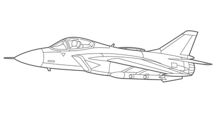 Anime Style Fighter Jet Military Coloring Page for Kids Cute Cartoon Aircraft