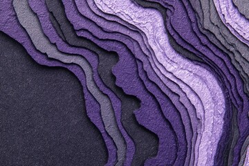 Textured abstract layers of purple and gray depict geological strata.