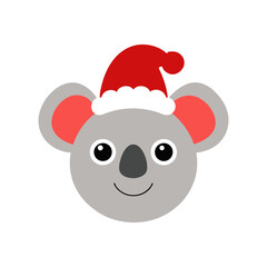 koala animal head on white with mini santa hat vector art
