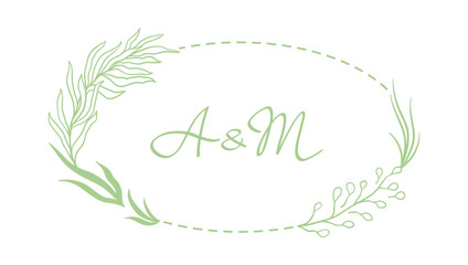 Wedding frame for invitation card. Marriage background with pretty stylized floral plants twigs.