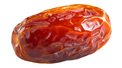 Close-up of a single ripe Medjool date on a white background isolated on a transparent background
