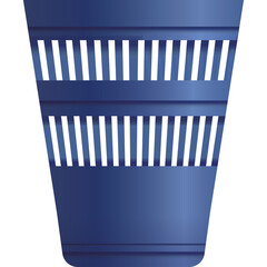 A Blue Metal Trash Can With A Slatted Design And A Transparent Background Isolated Studio Shot