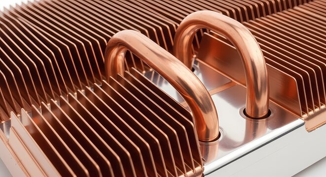 High performance copper heat sink with heat pipes for efficient computer cooling in technology and electronics
