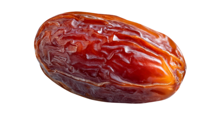 Single dried Medjool date with stem dried fruit food isolated on a transparent background