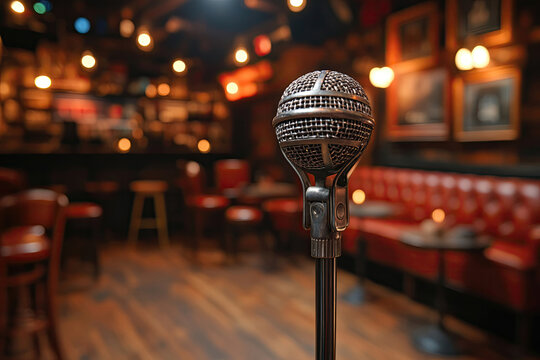 A Confident Performer Delivers Jokes Under the Spotlight