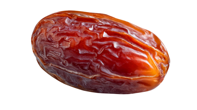 Single dried Medjool date with stem dried fruit food isolated on a transparent background