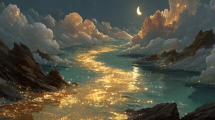 Dreamy Landscape with a Golden Sky