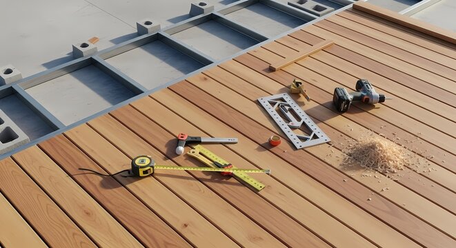 Wood Deck Installation Tools on Composite Decking - Construction Work in Progress