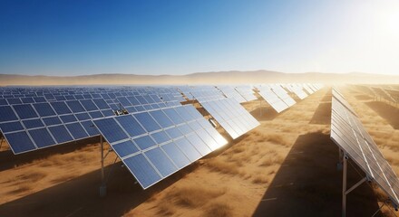 Solar panel farm array renewable energy in desert landscape